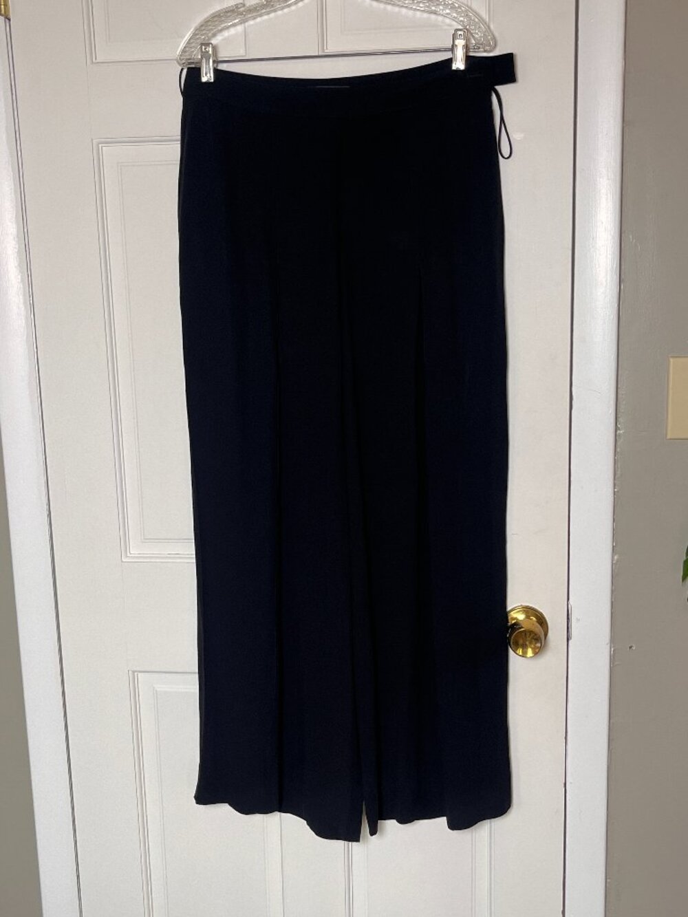 Ralph Lauren Black Wide Leg Pants Size 10 Satin Finish Dressy Trouser